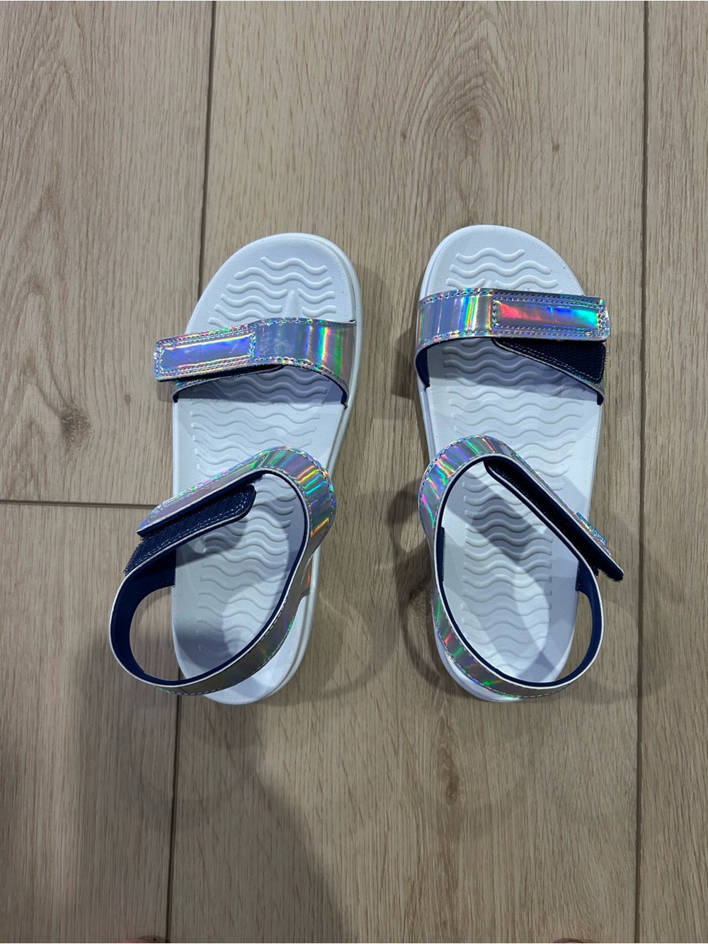 Native Kids Sandals in White with Iridescent Straps
